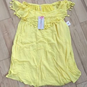 Yellow off shoulder fringe dress